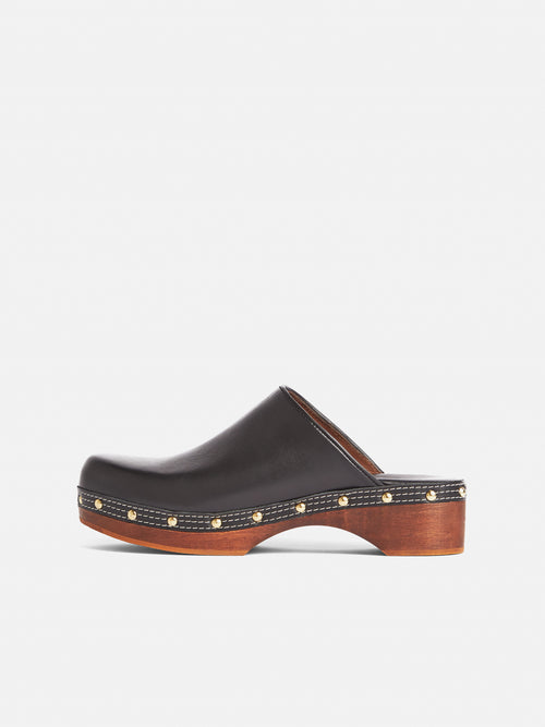 Hayle Wooden Leather Clog | Black