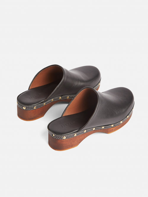 Hayle Wooden Leather Clog | Black