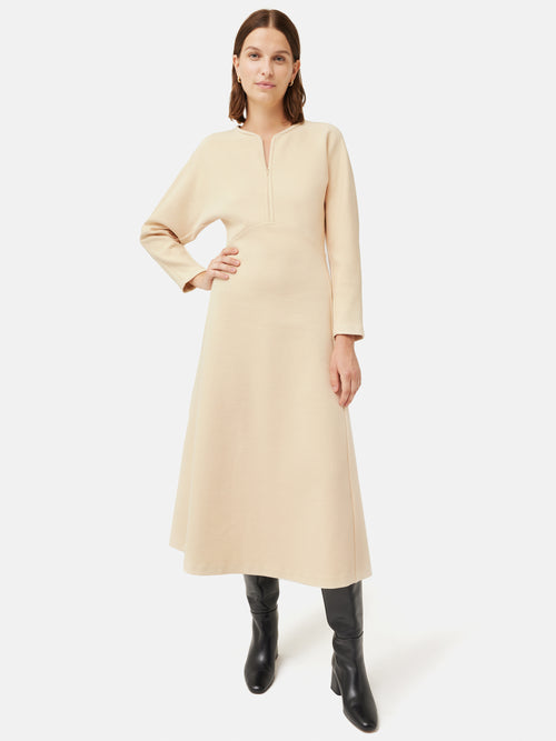 Crepe Jersey Zip Dress | Cream Jigsaw Crepe Jersey Zip Dress | Cream Jigsaw