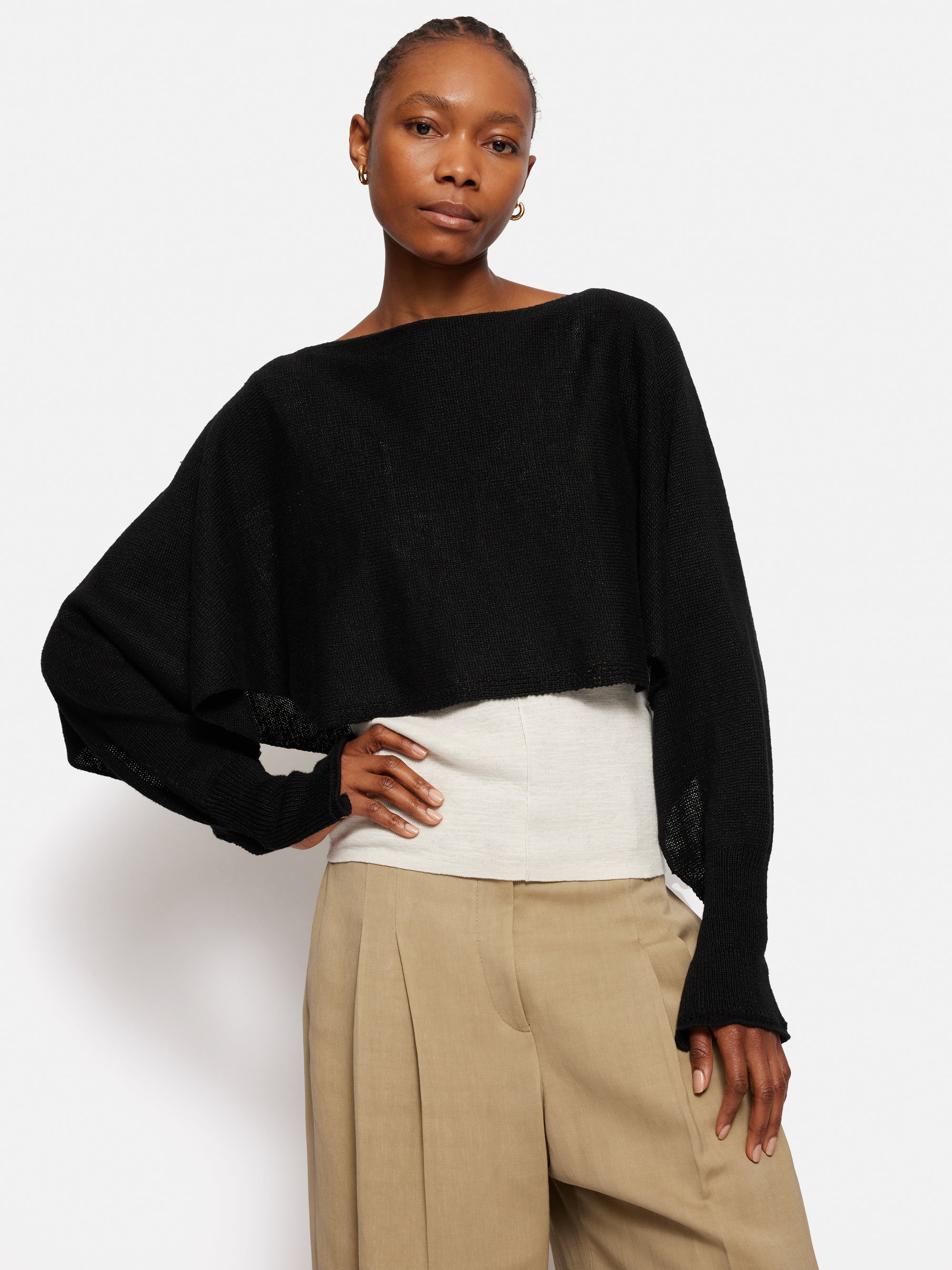 jigsaw Pure Linen Poncho Sweater Black 2025 Clothing