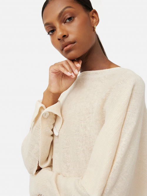 Pure Linen Poncho Sweater | Ivory