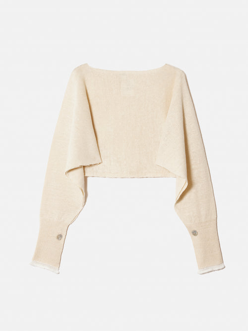 Pure Linen Poncho Sweater | Ivory