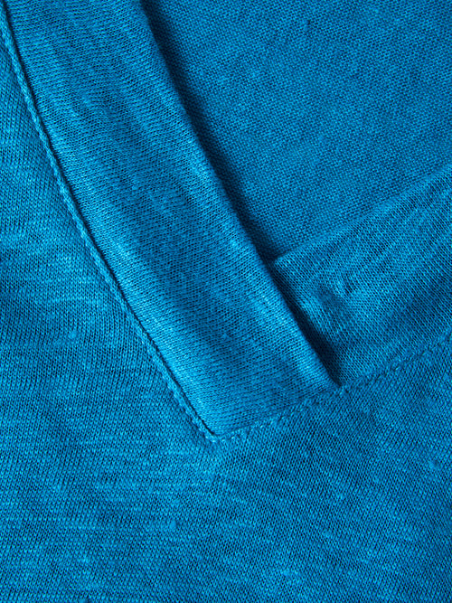 Linen Short Sleeve V Neck Tee | Blue