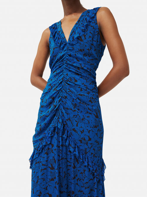 Shadow Leaf Crinkle Dress | Blue