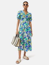 Abstract Meadow Midi Tea Dress | Green