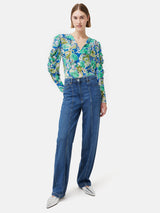 Abstract Meadow Crinkle Top | Green