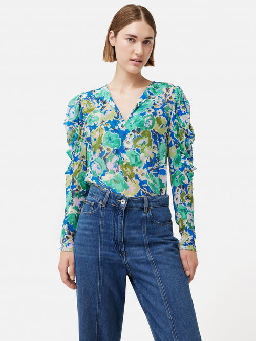 Abstract Meadow Crinkle Top | Green