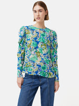 Abstract Meadow Crinkle Top | Green