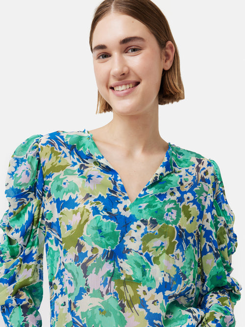 Abstract Meadow Crinkle Top | Green