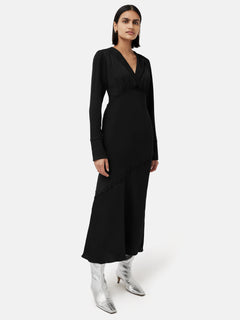 Satin Back Crepe Midi Dress | Black