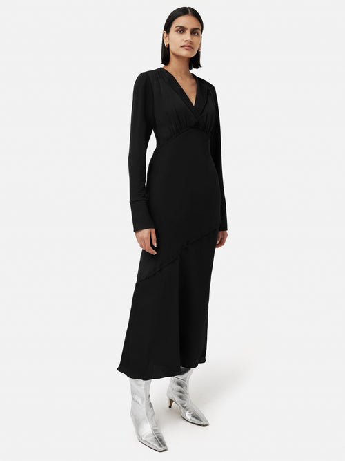 Satin Back Crepe Midi Dress | Black