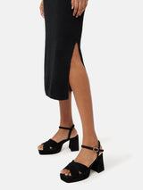 Linen Slub Knitted Skirt | Black