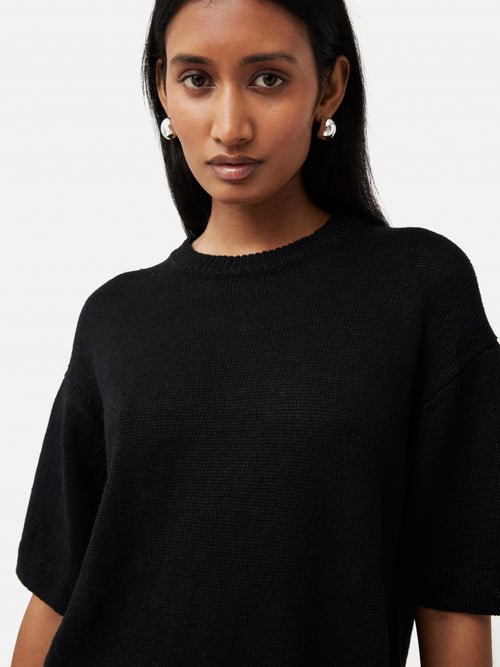 Linen Slub Knitted T-shirt | Black