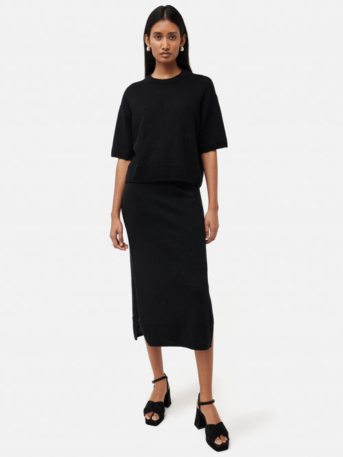 Linen Slub Knitted Skirt | Black