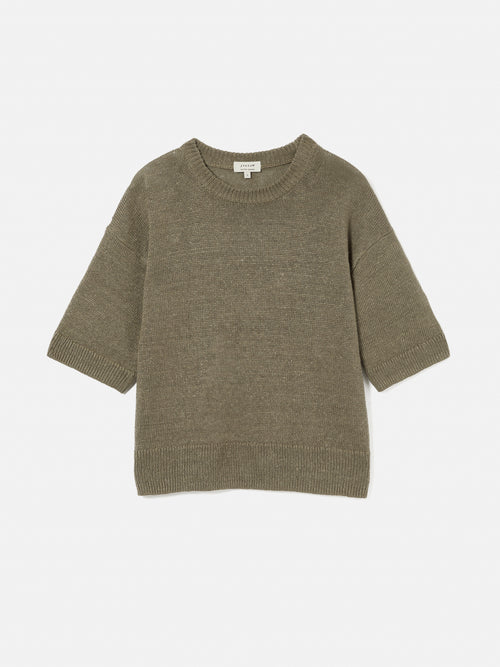 Linen Slub Knitted T-shirt | Khaki