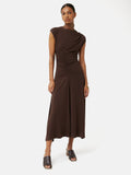 Drape Pleat Jersey Dress | Brown