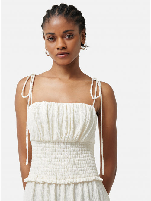 Crinkle Jersey Strap Dress | White