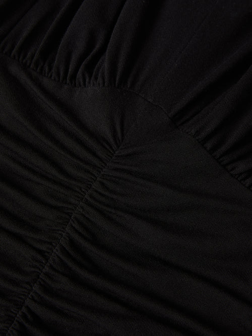 Shirred Strap Jersey Dress | Black