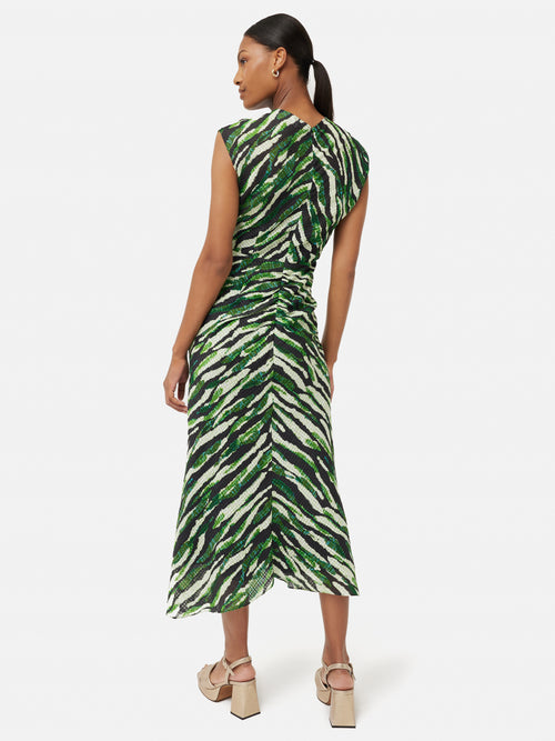 Abstract Zebra Silk Linen Dress | Green