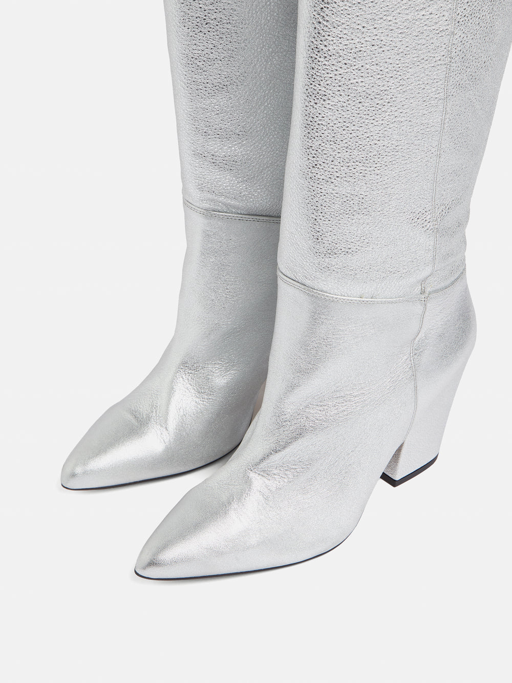 Anika Knee High Heeled Boot | Silver – Jigsaw