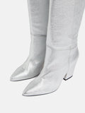 Anika Knee High Heeled Boot | Silver