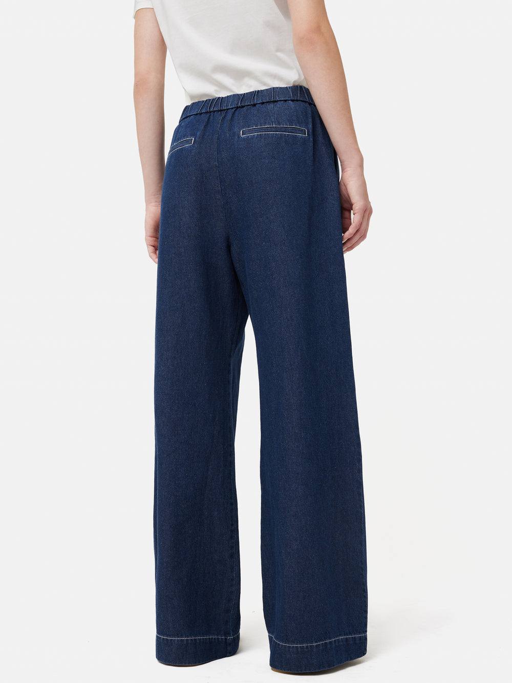 Blue Off White Contrast Fabric Distressed Denim Wide Leg Trousers 19062