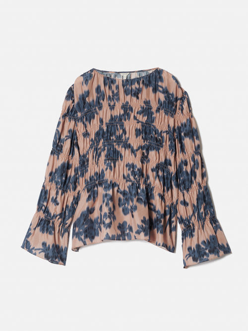 Ikat Posy Silk Ruched Top | Pink