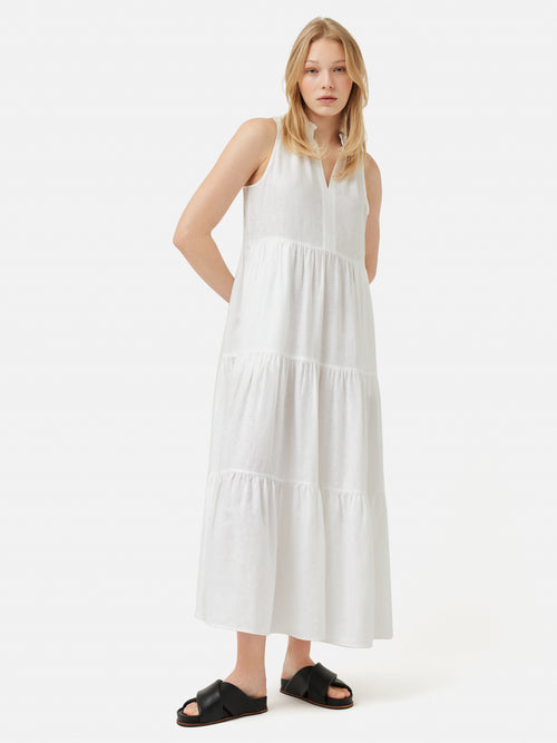 Linen Tiered Maxi Dress | White