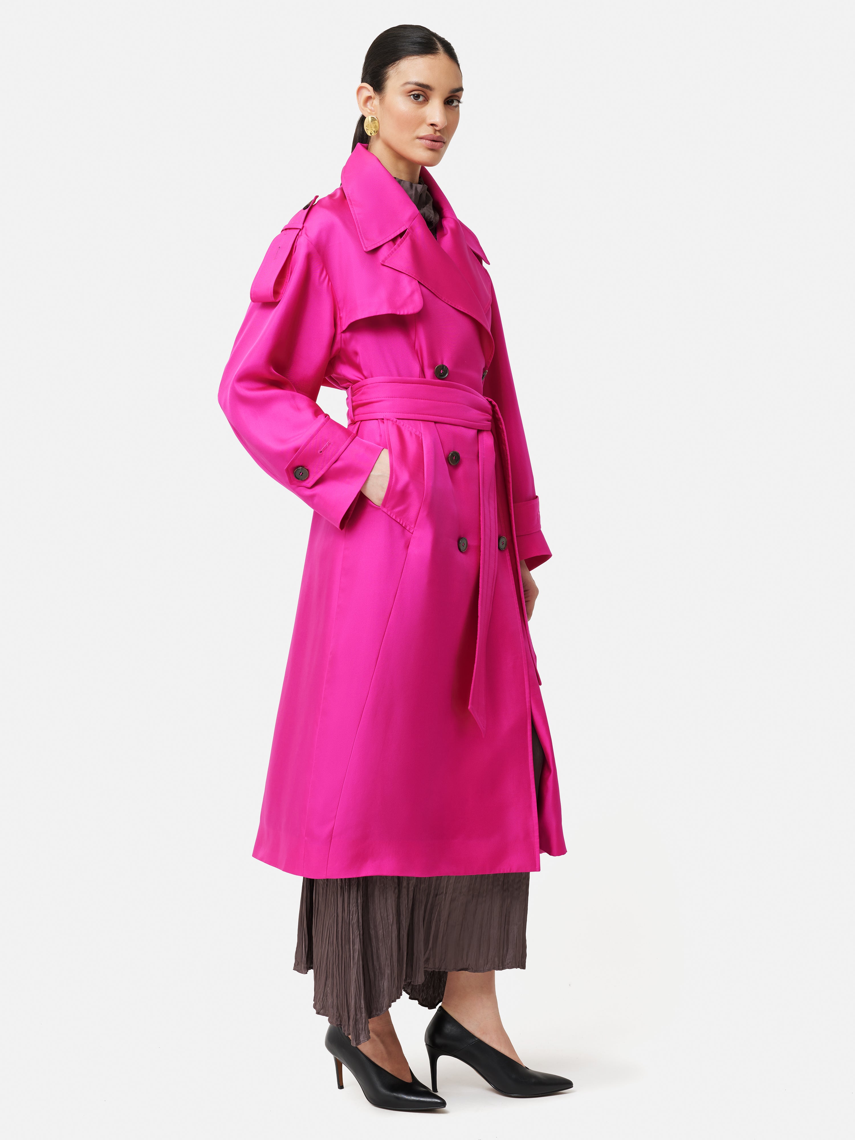 Nelson Silk Trench Coat | Pink – Jigsaw