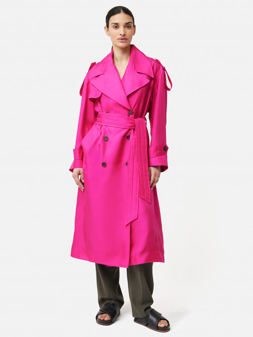 Nelson Silk Trench Coat | Pink