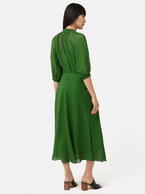 Silk Linen Gauze Midi Dress | Green