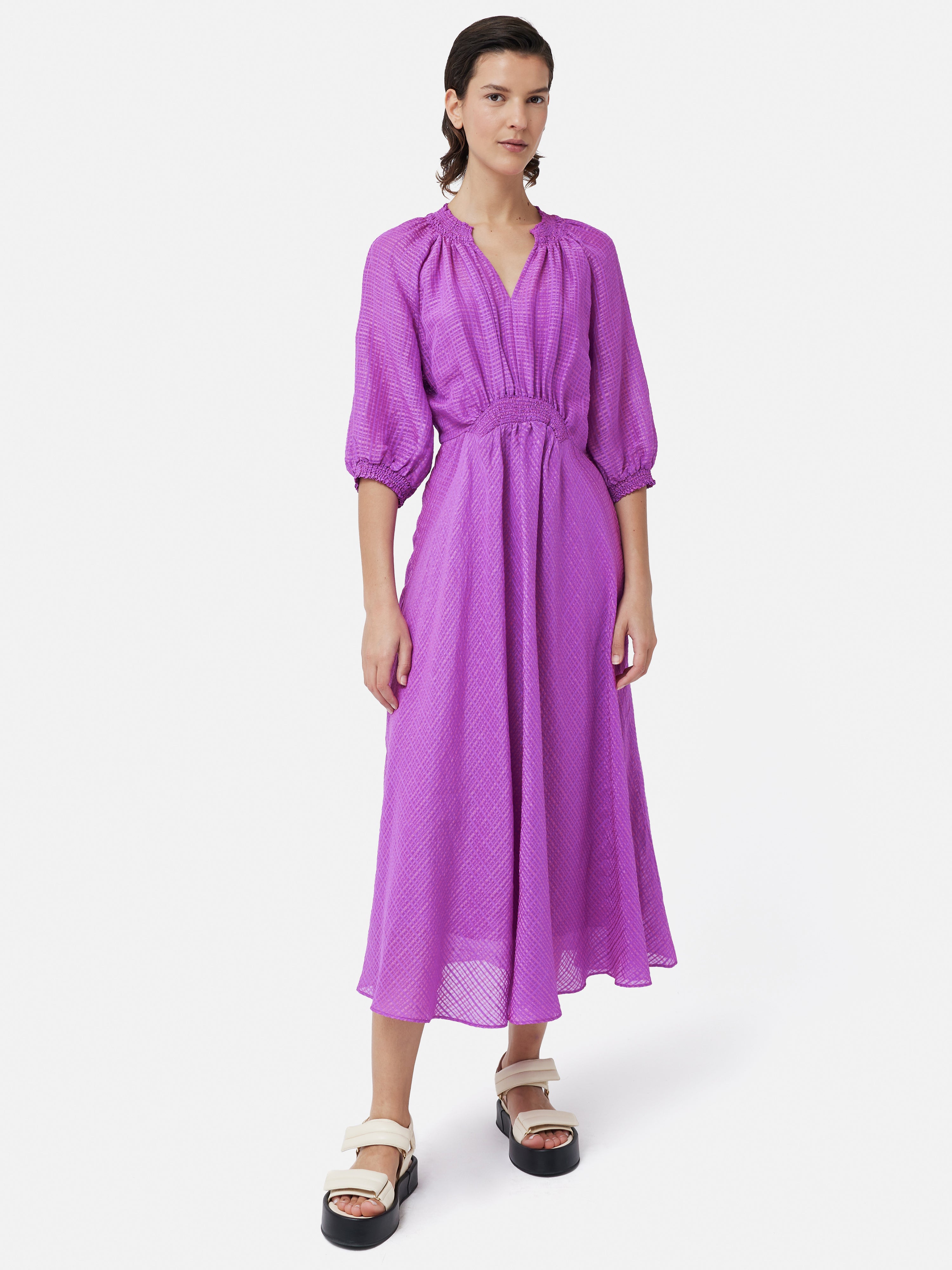Silk Linen Gauze Midi Dress Pink Orchid Jigsaw