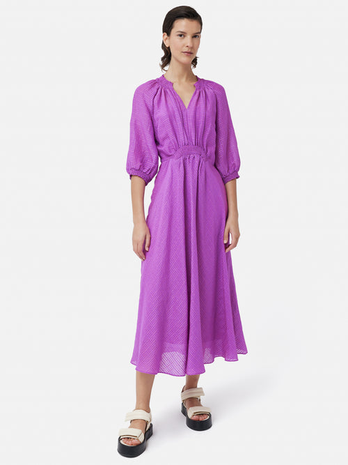 Silk Linen Gauze Midi Dress | Pink Orchid