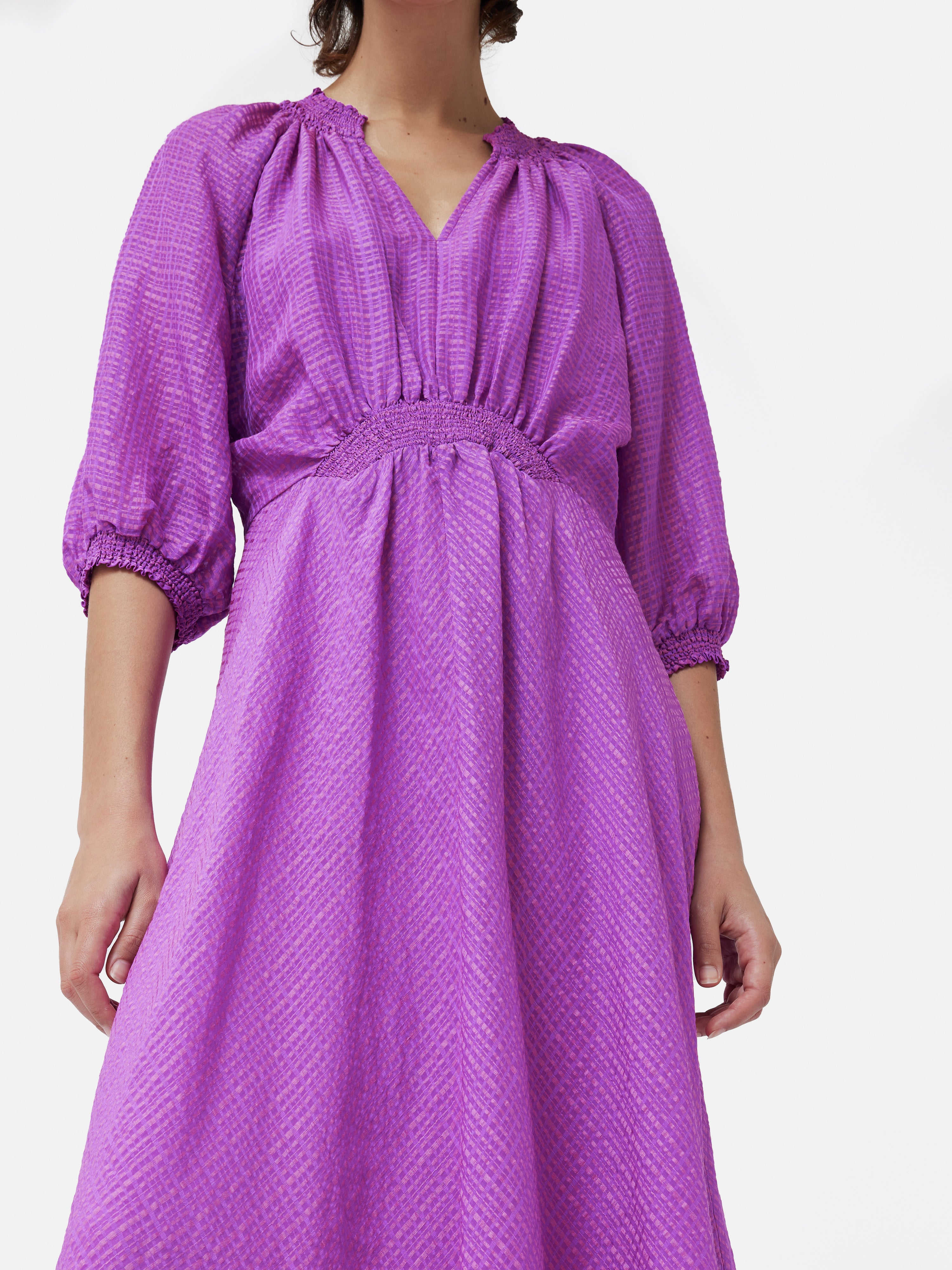 Silk Linen Gauze Midi Dress Pink Orchid Jigsaw