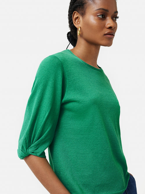 Twist Sleeve Knitted Top | Green