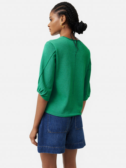 Twist Sleeve Knitted Top | Green