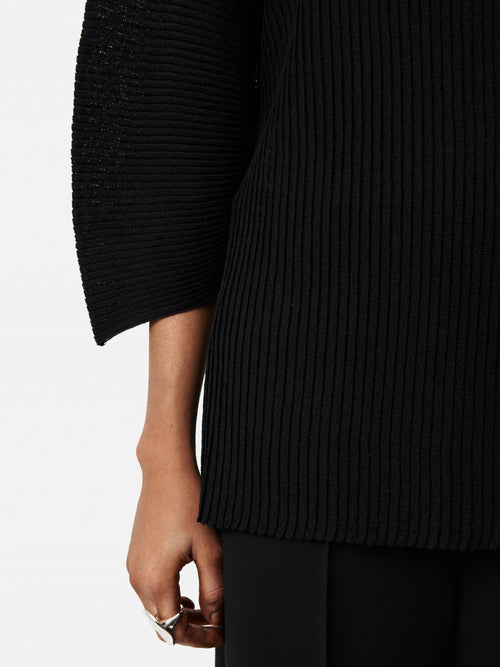 Circular Sleeve Knitted Top | Black