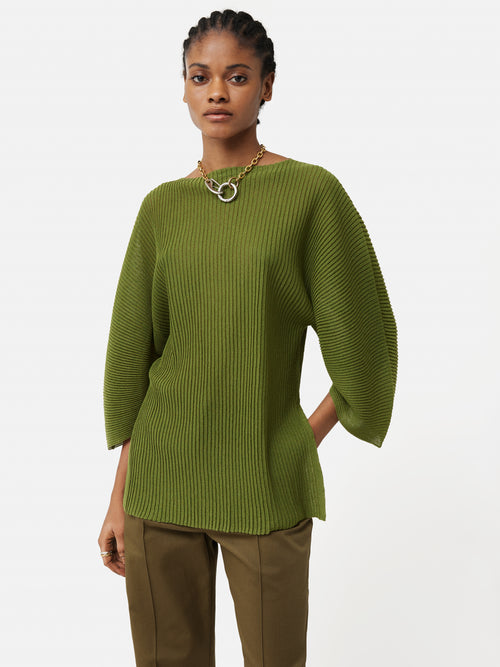 Circular Sleeve Knitted Top | Green