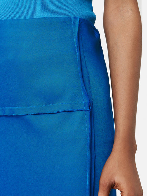 Satin Crepe Raw Edge Skirt | Blue