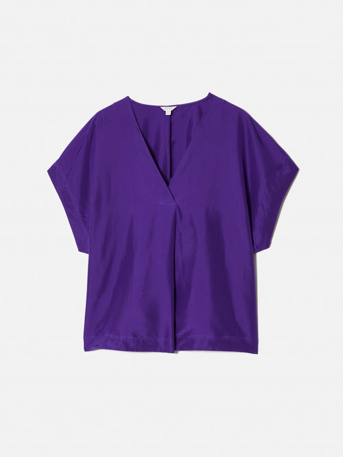 Silk Habotai V Neck Top | Purple