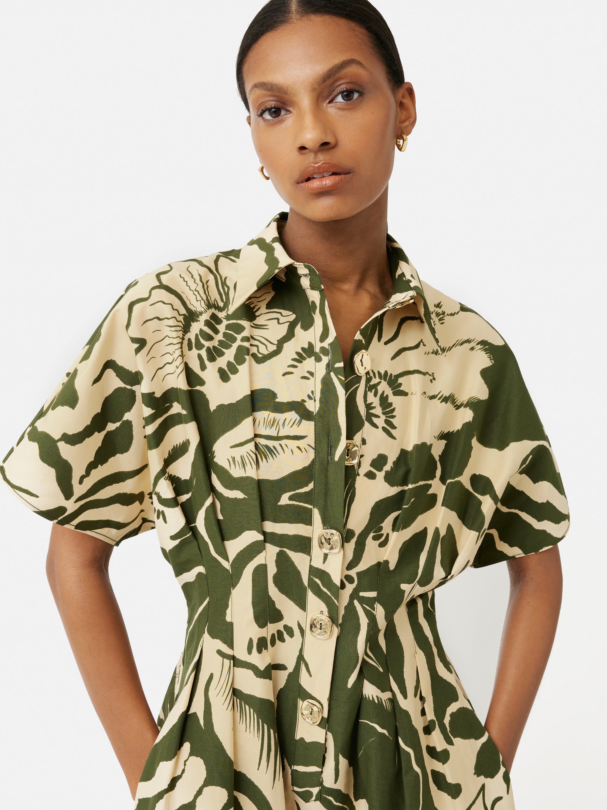 Strokes Floral Shirt Dress | Khaki – Jigsaw