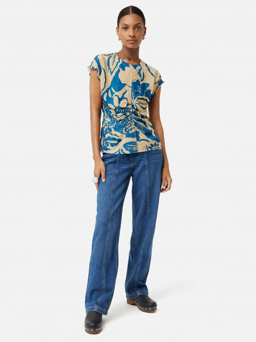 Strokes Floral Jacquard Top | Dark Blue