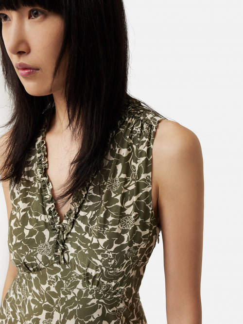 Shadow Leaf Sleeveless Dress | Khaki