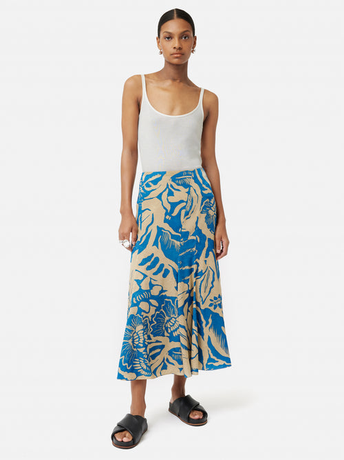 Strokes Floral Jacquard Skirt | Dark Blue