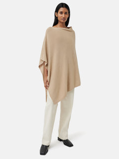 Wool Cashmere Blend Drape Poncho | Beige