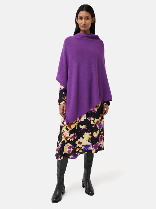 Wool Cashmere Blend Drape Poncho | Purple