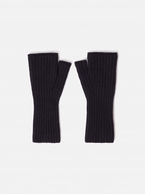 Ribbed Wool Mittens | Navy