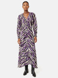 Abstract Zebra Silk Linen Midi Dress | Purple
