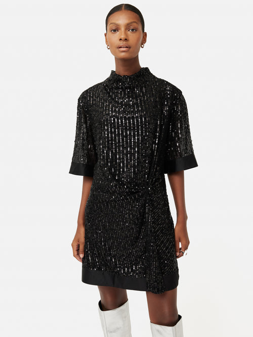 Waterfall Sequin Mini Dress | Black