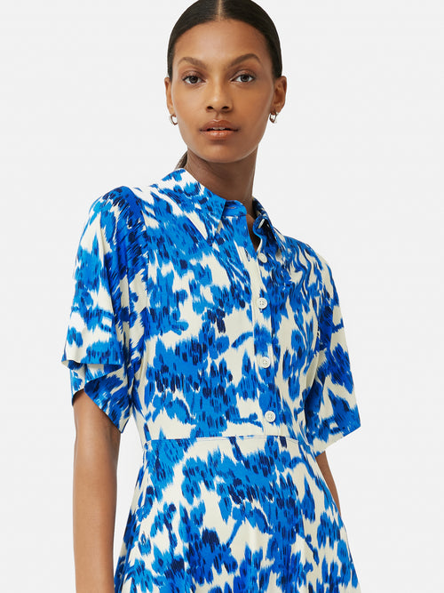 Ikat Posy Jersey Shirt Dress | Blue